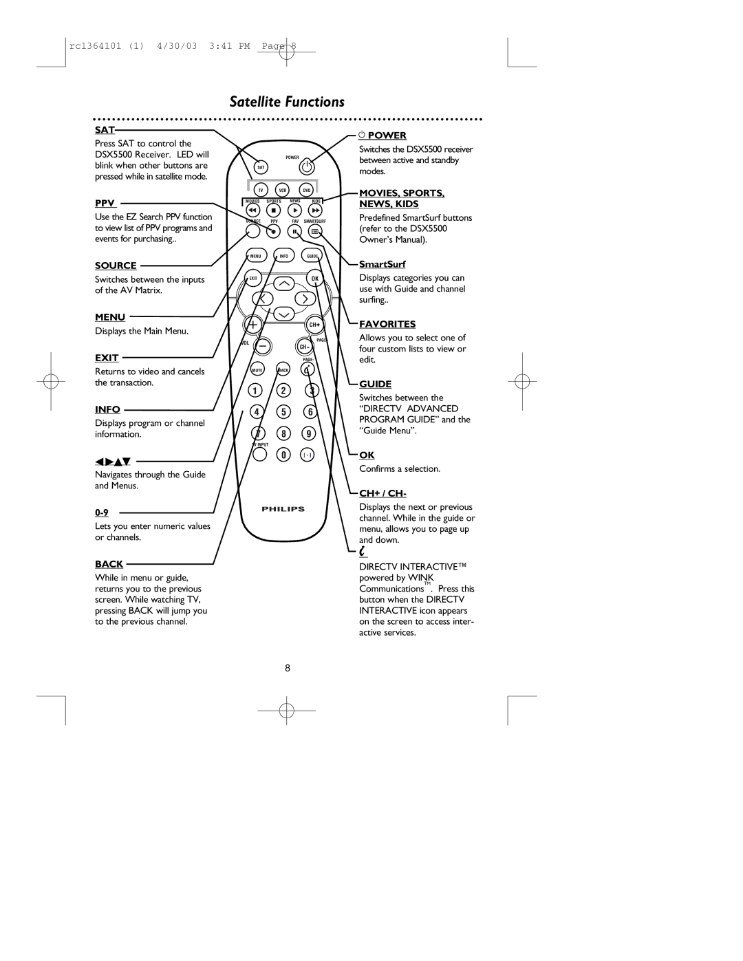 Philips RC136/17 manual Satellite Functions 