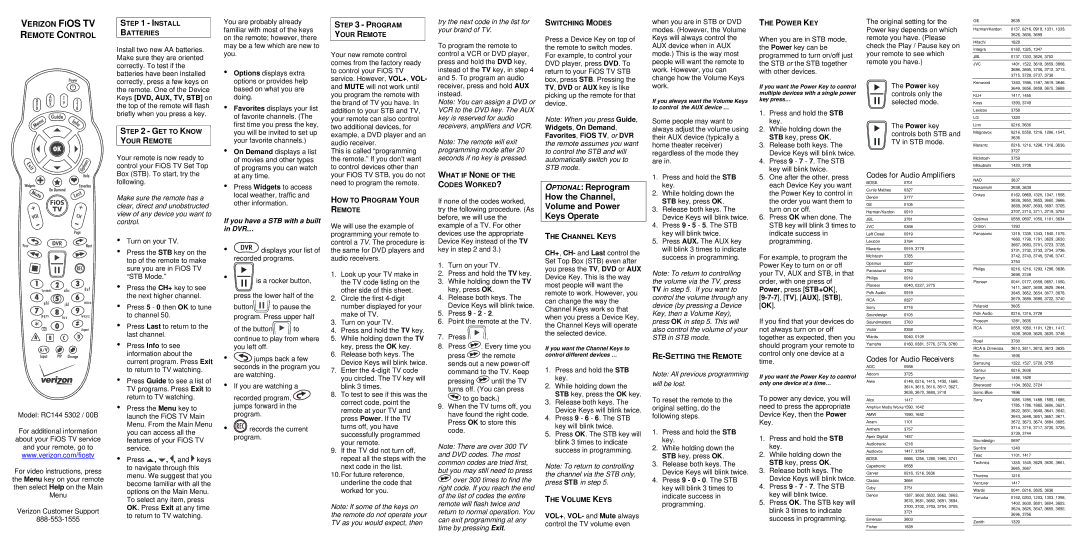 Philips RC144 5302 manual Codes for Audio Amplifiers, Codes for Audio Receivers 