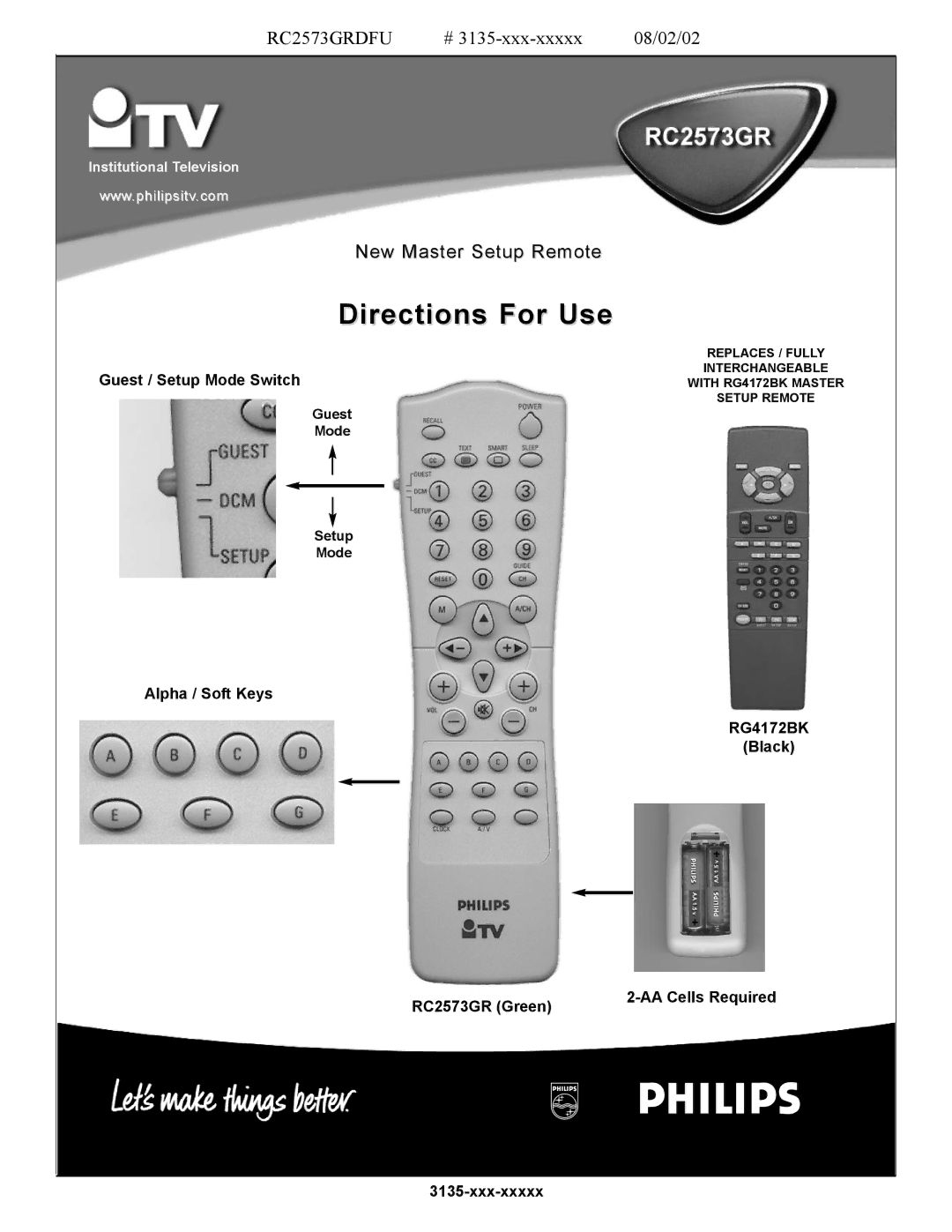 Philips manual Directions For Use, RC2573GRDFU 