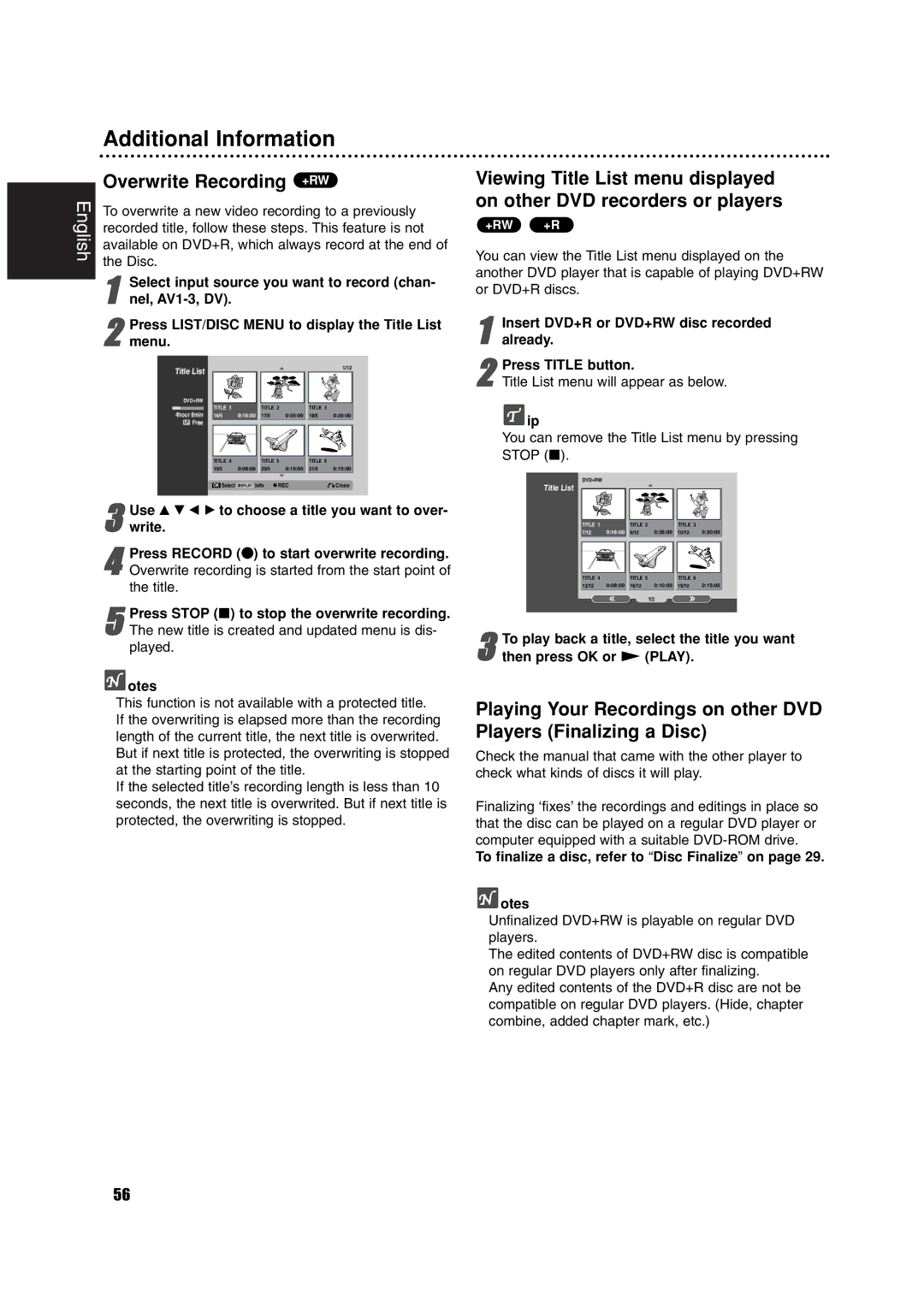 Philips RCP7005TP2L owner manual Additional Information, Overwrite Recording +RW 