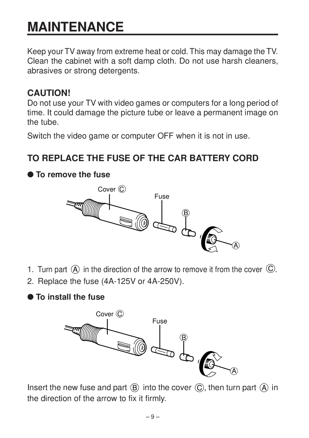 Philips RD 0525C operating instructions Maintenance, To Replace the Fuse of the CAR Battery Cord 