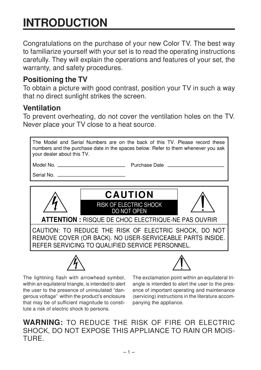 Philips RD 0525C operating instructions Introduction, Positioning the TV, Ventilation 