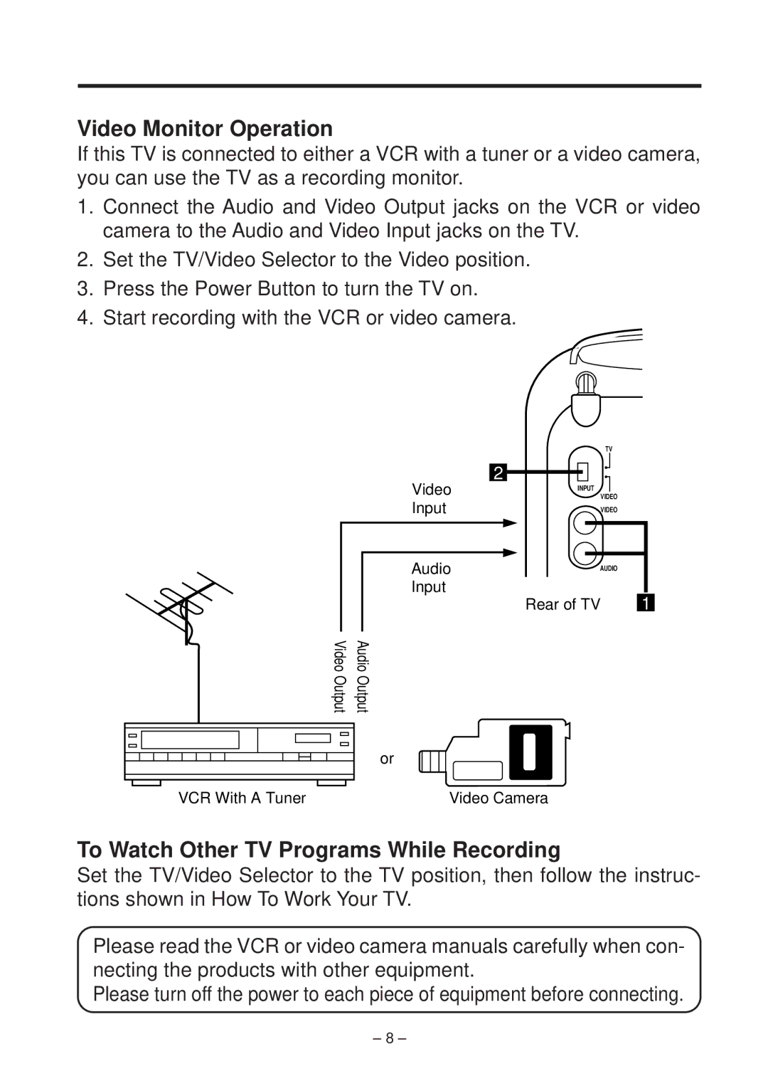 Philips RD 0525C operating instructions Video Monitor Operation, To Watch Other TV Programs While Recording 