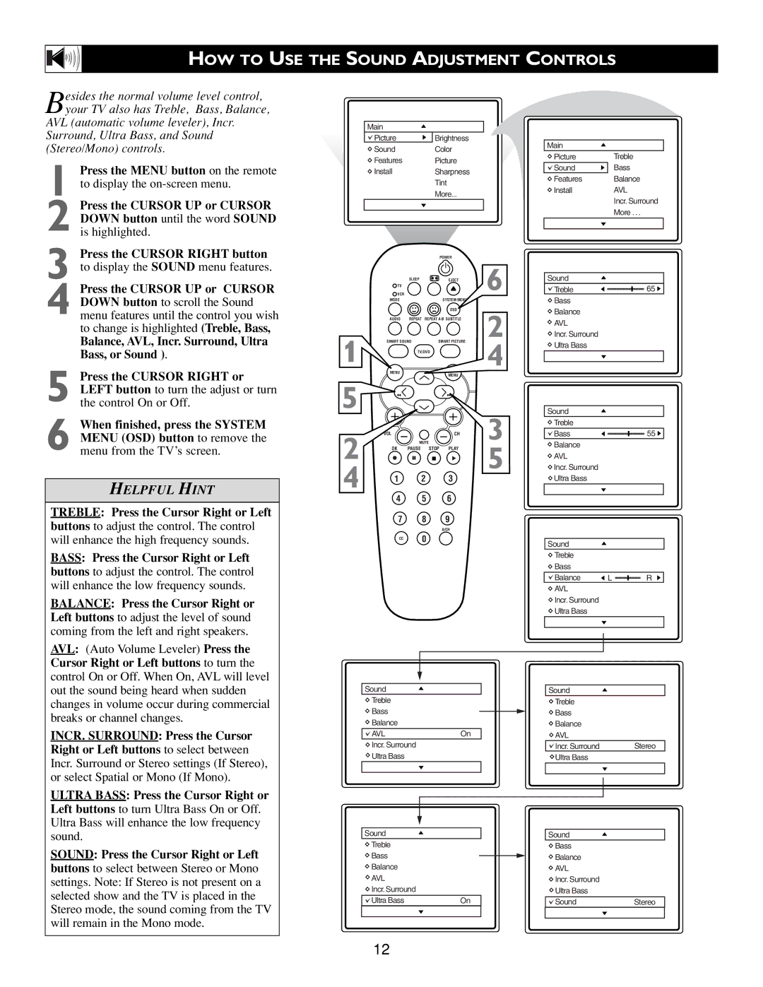 Philips Real Flat TV DVD warranty HOW to USE the Sound Adjustment Controls 