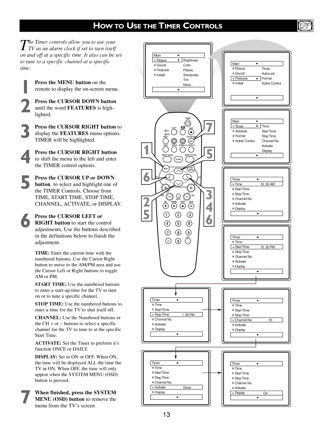 Philips Real Flat TV DVD warranty HOW to USE the Timer Controls, Lighted, Timer will be highlighted 