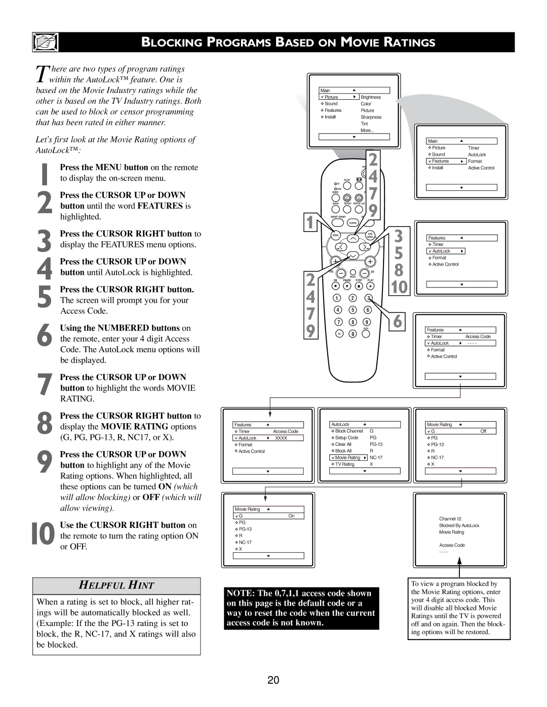 Philips Real Flat TV DVD warranty Blocking Programs Based on Movie Ratings, Use the Cursor Right button on 