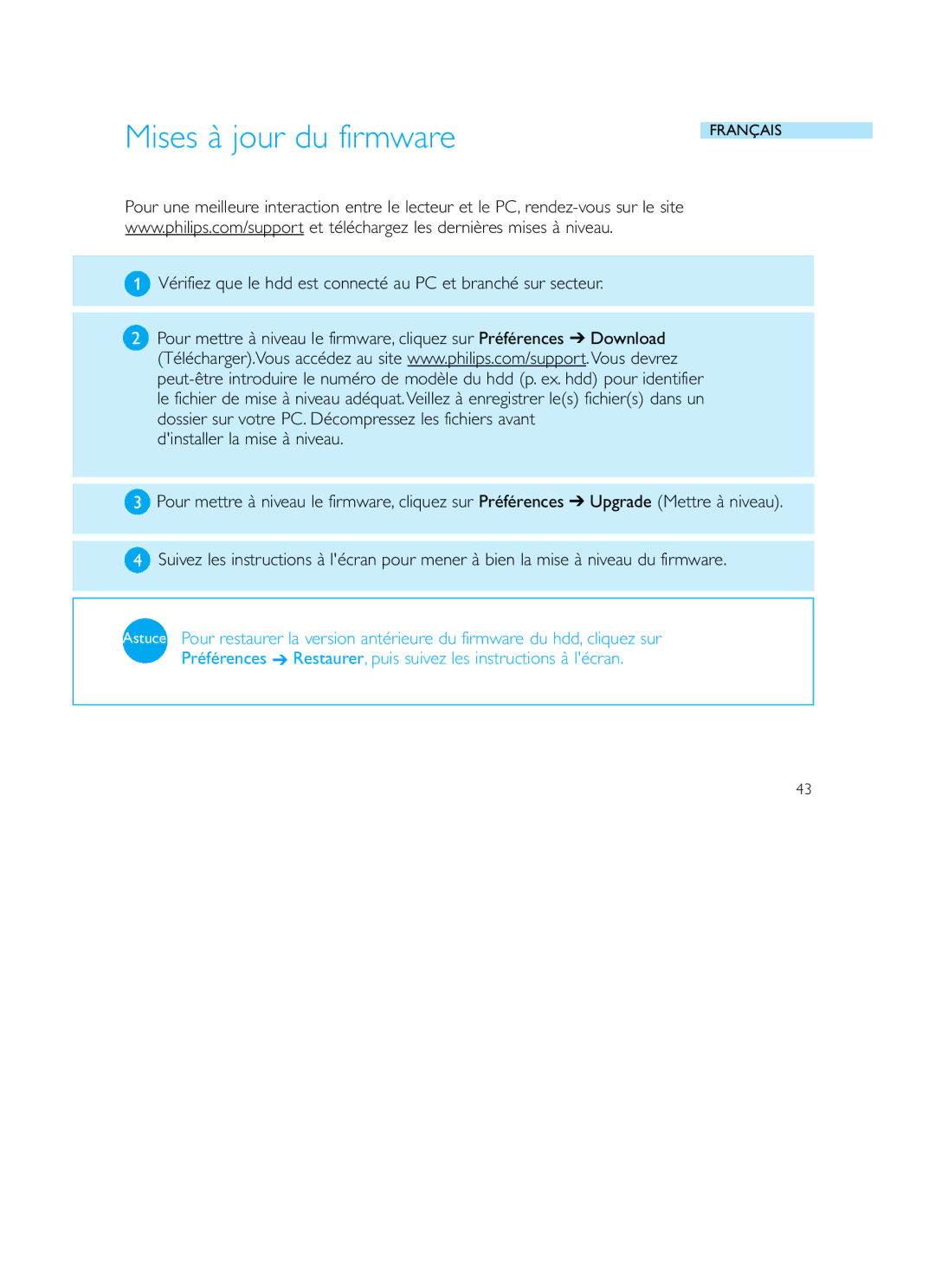 Philips Recording Audio Jukebox user manual Mises à jour du firmware 