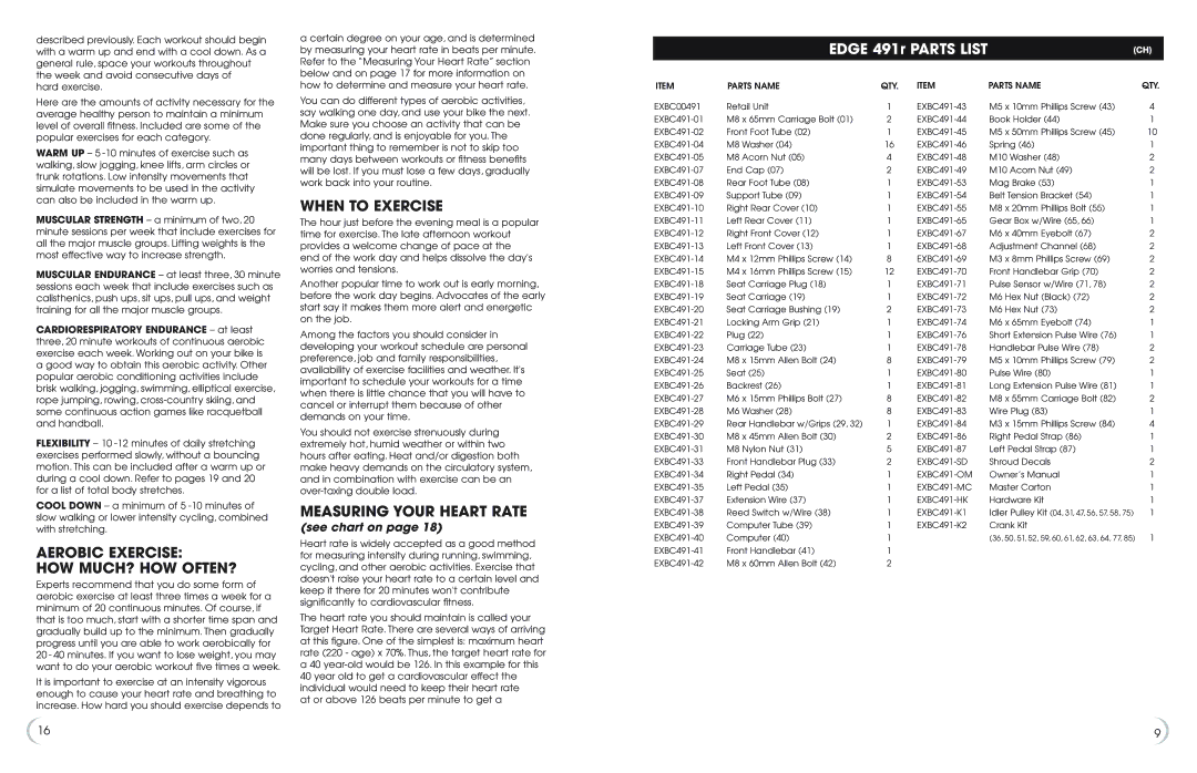 Philips Recumbent Bike Aerobic Exercise HOW MUCH? HOW OFTEN?, When to Exercise, Measuring Your Heart Rate, See chart on 