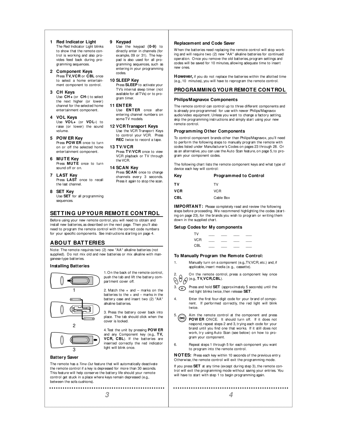 Philips REM110 manual Programming Your Remote Control, Setting UP Your Remote Control, About Batteries 