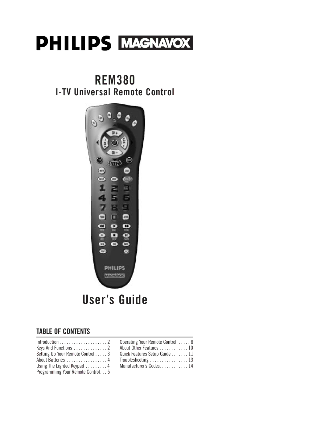 Philips REM380 setup guide User’s Guide, Table of Contents 