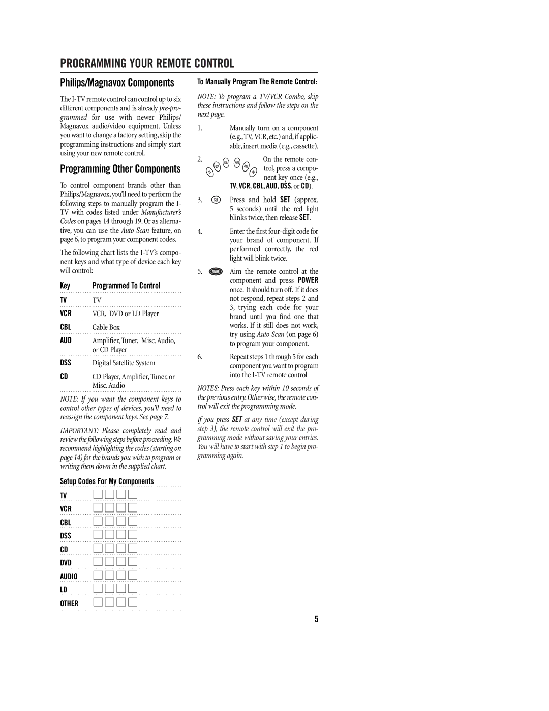 Philips REM380 setup guide Programming Your Remote Control, Philips/Magnavox Components 