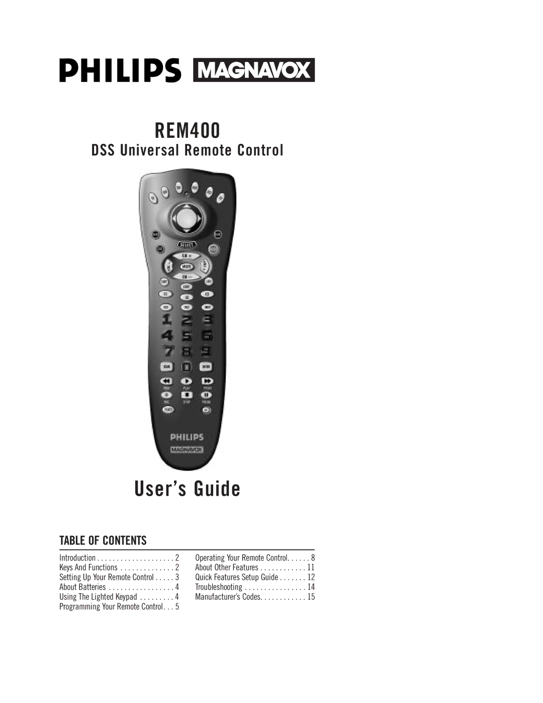 Philips REM400 setup guide User’s Guide, Table of Contents 