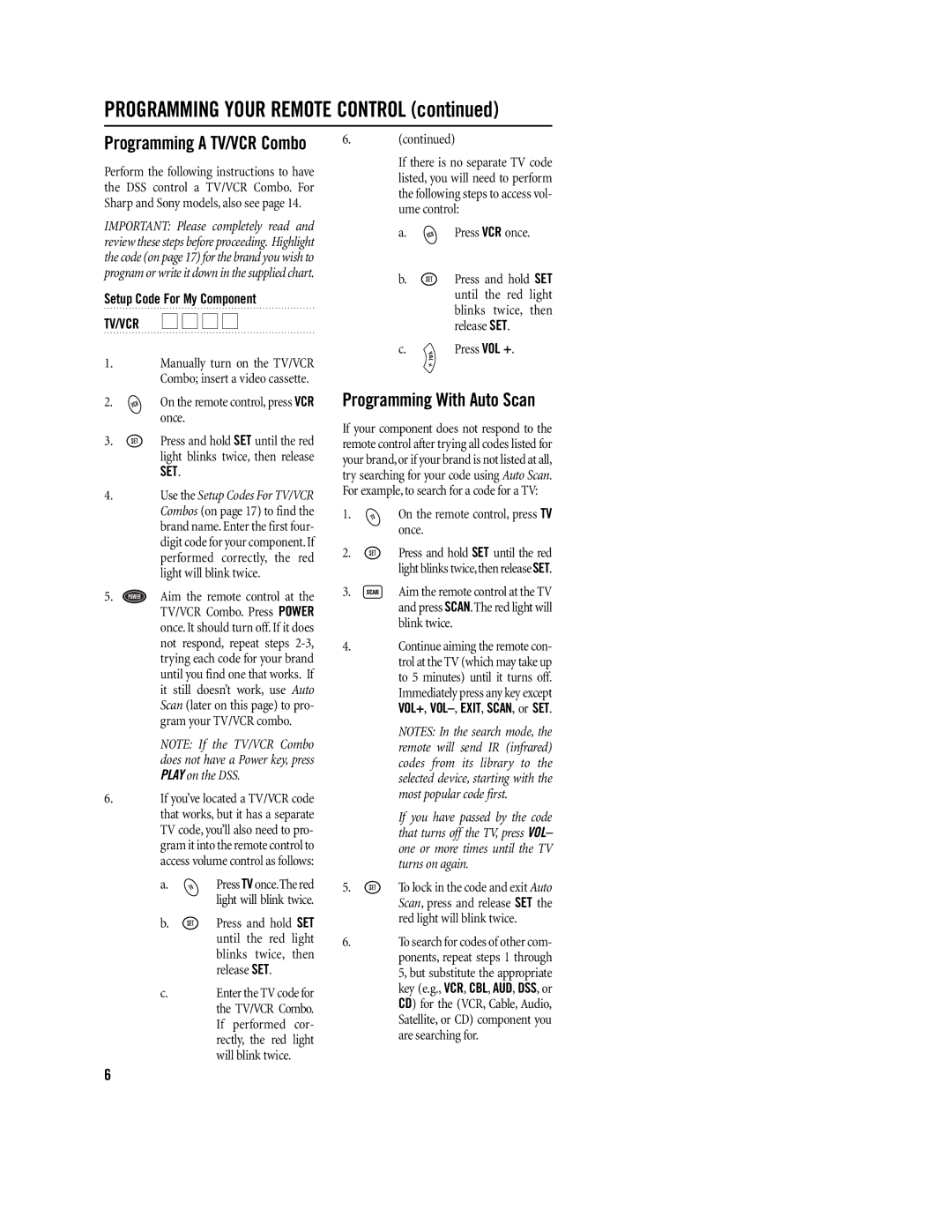 Philips REM400 setup guide Programming Your Remote Control, Programming With Auto Scan, Programming a TV/VCR Combo, Tv/Vcr 