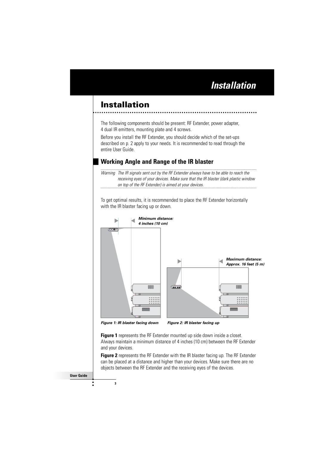 Philips RFX600099 manual Installation, Working Angle and Range of the IR blaster 