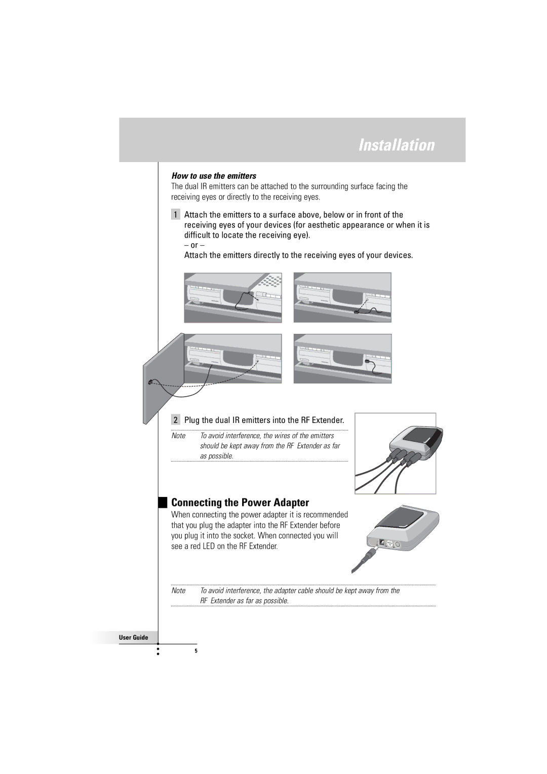 Philips RFX600099 manual Connecting the Power Adapter, How to use the emitters 