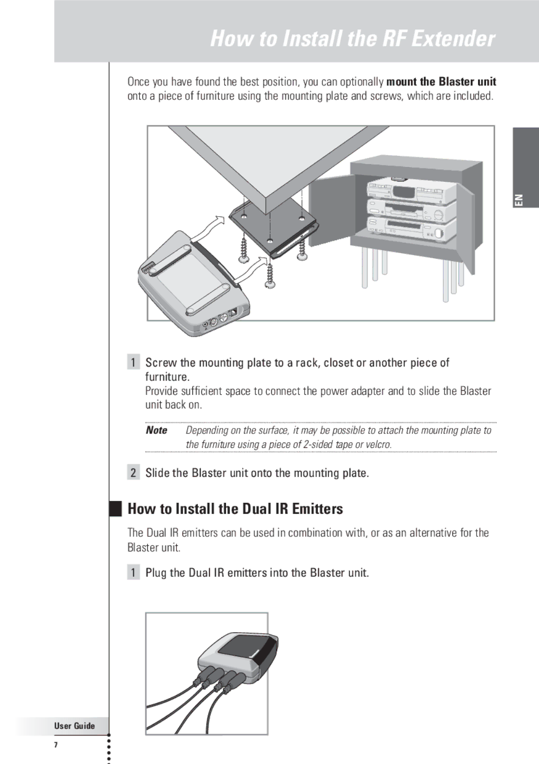 Philips RFX6500, SBC LI910 manual How to Install the RF Extender, How to Install the Dual IR Emitters 