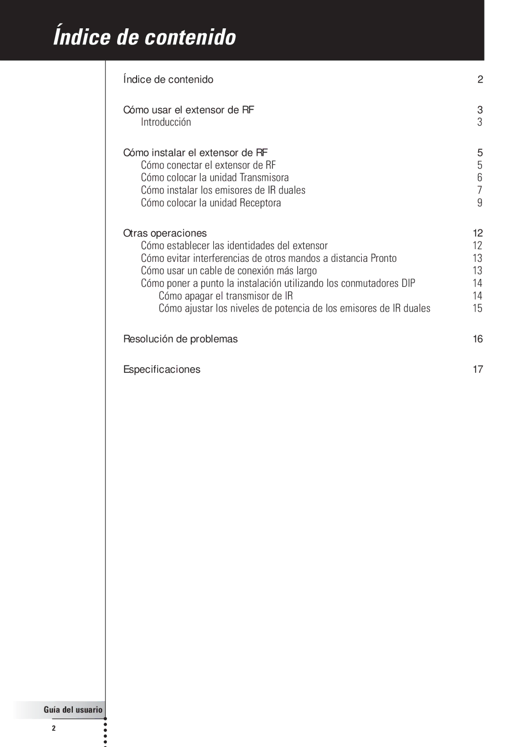 Philips SBC LI910, RFX6500 manual Índice de contenido 