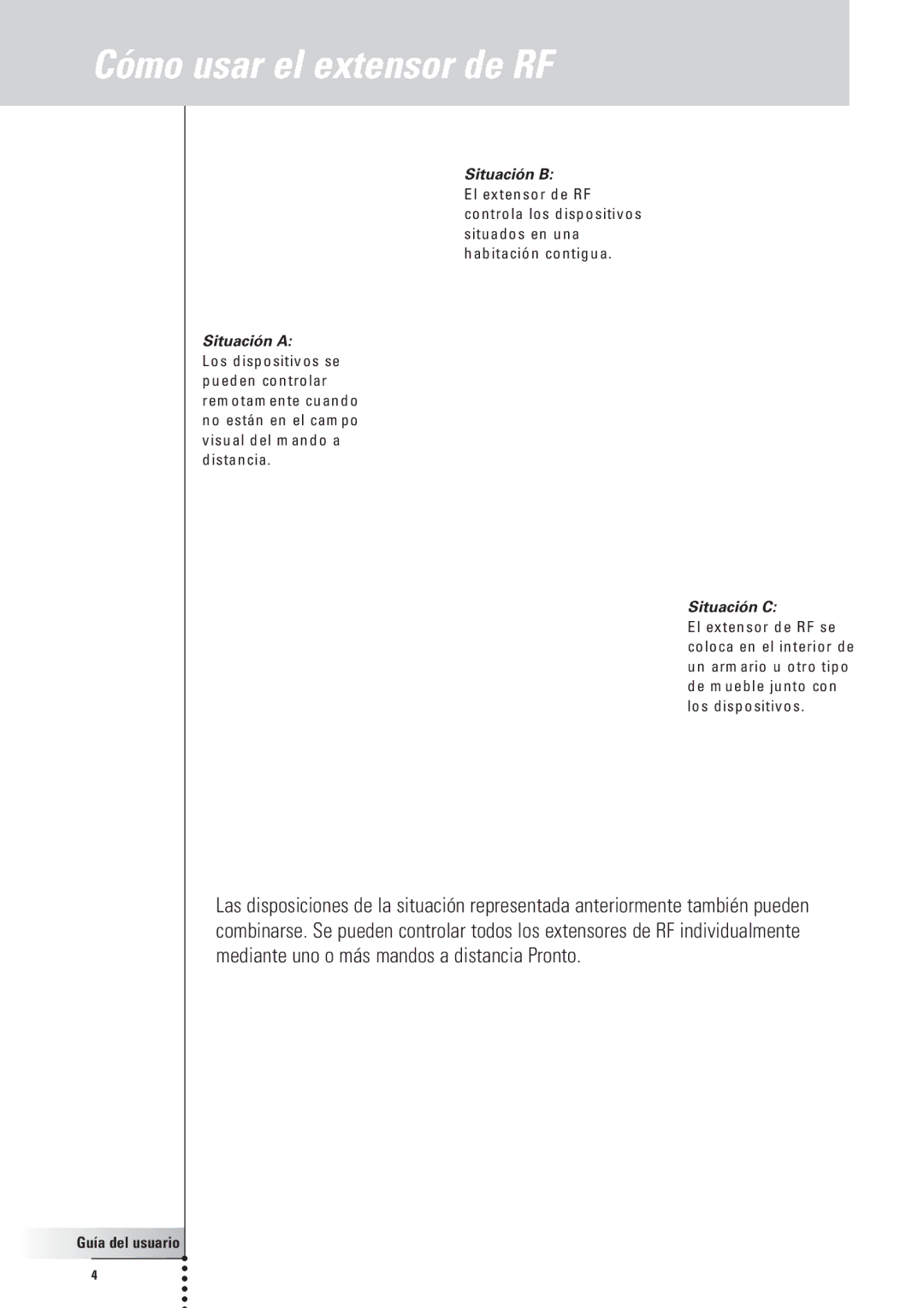 Philips SBC LI910, RFX6500 manual Cómo usar el extensor de RF, Situación a 