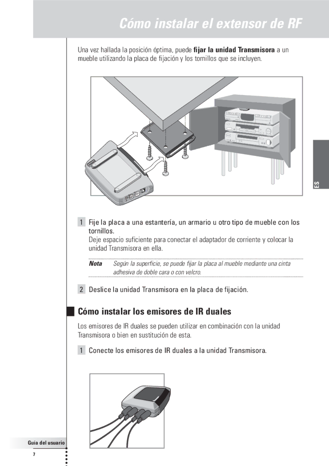 Philips RFX6500, SBC LI910 manual Cómo instalar los emisores de IR duales 