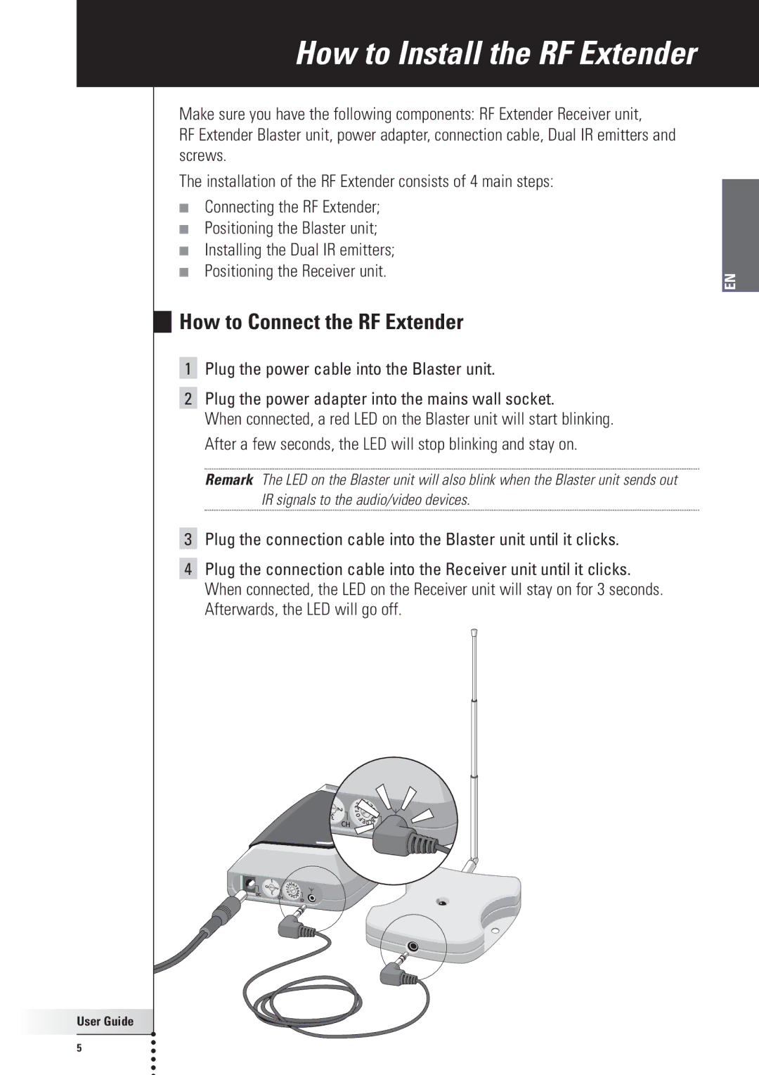 Philips RFX6500, SBC LI910 manual How to Install the RF Extender, How to Connect the RF Extender 