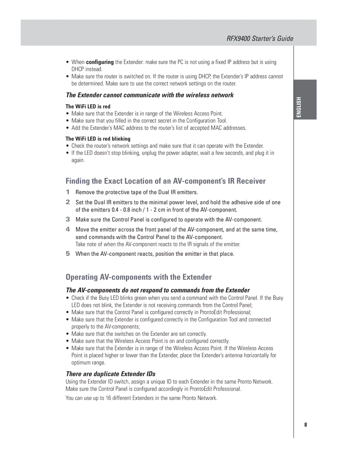 Philips RFX9400 Finding the Exact Location of an AV-component’s IR Receiver, Operating AV-components with the Extender 