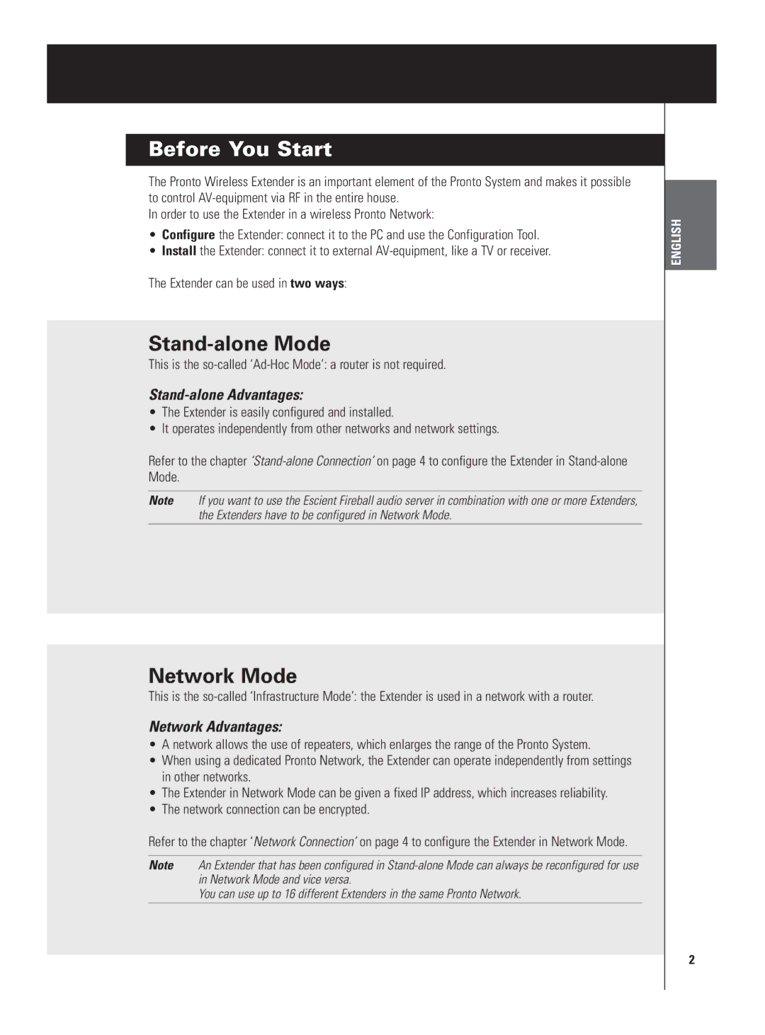 Philips RFX9400 manual Before You Start, Stand-alone Mode, Network Mode, Stand-alone Advantages, Network Advantages 