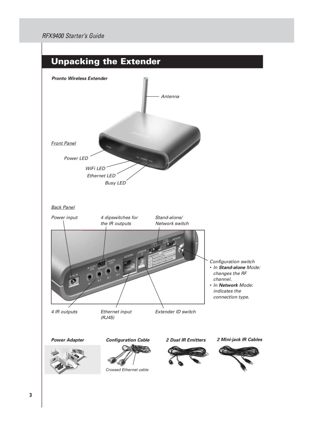 Philips RFX9400 manual Unpacking the Extender, Pronto Wireless Extender 