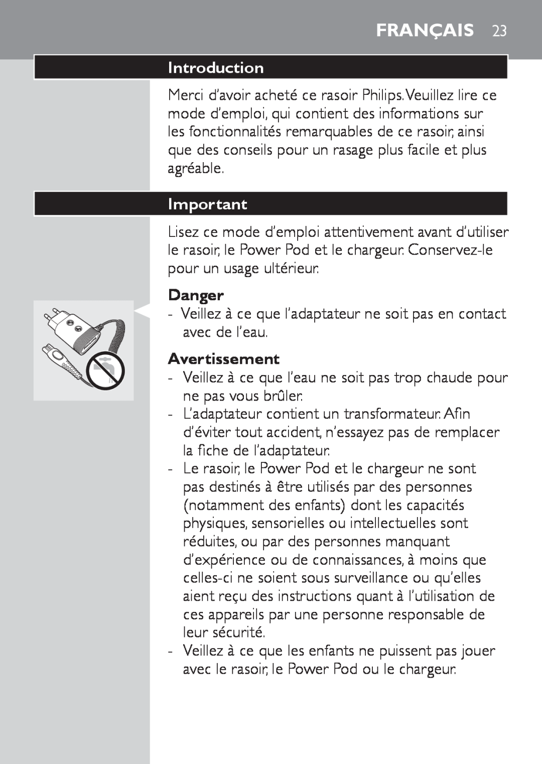 Philips RQ1050, RQ1052, RQ1062, RQ1060 manual Français, Avertissement, Introduction, Danger 