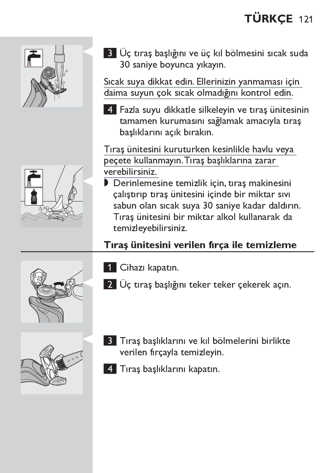 Philips RQ1062, RQ1052 manual Tıraş ünitesini verilen fırça ile temizleme 