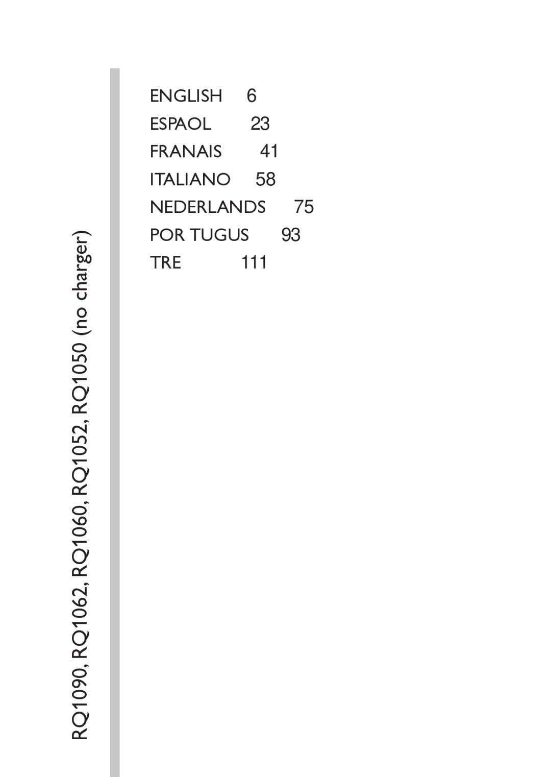 Philips manual RQ1090, RQ1062, RQ1060, RQ1052, RQ1050 no charger 