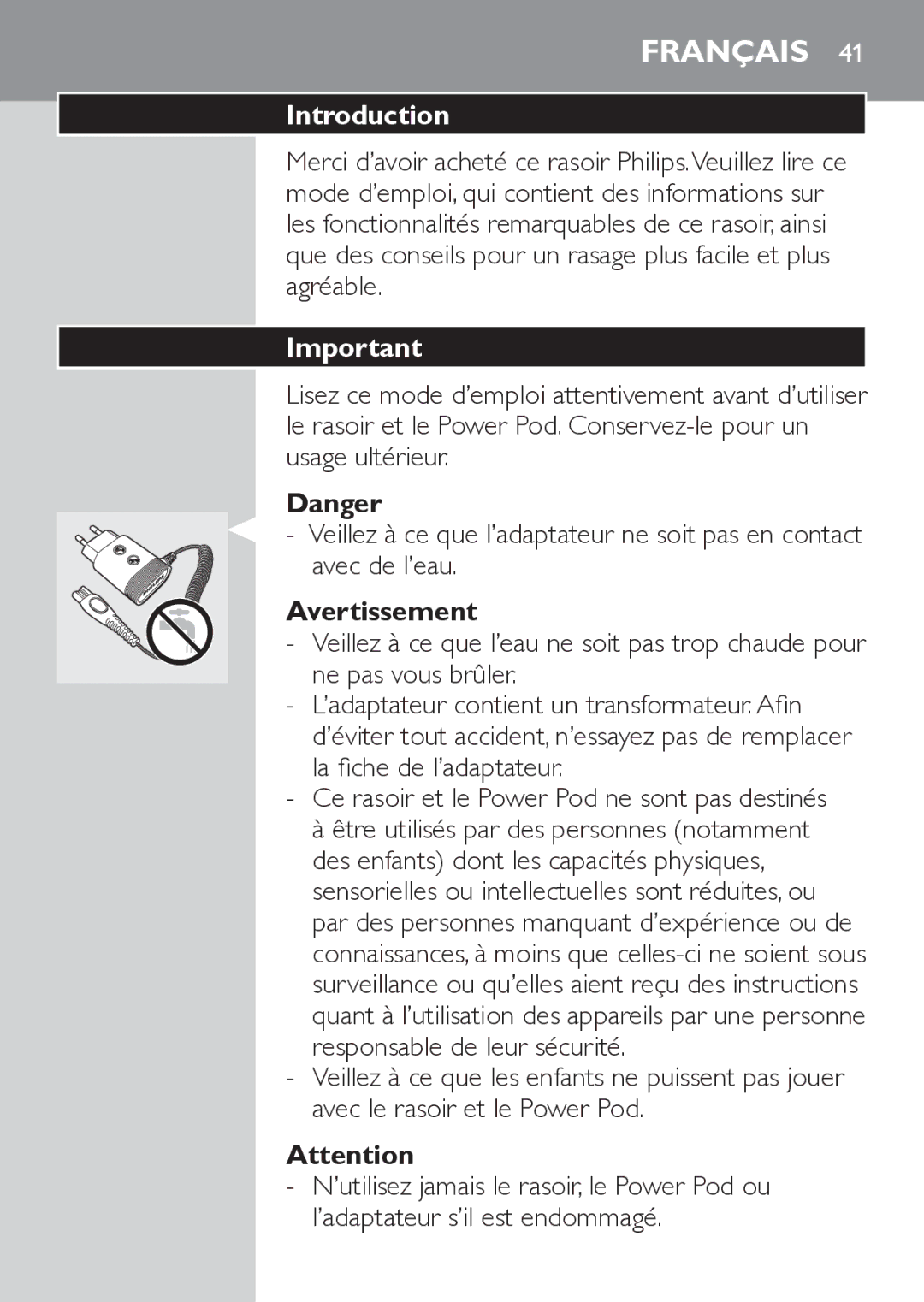 Philips RQ1062, RQ1052 manual Français, Avertissement 