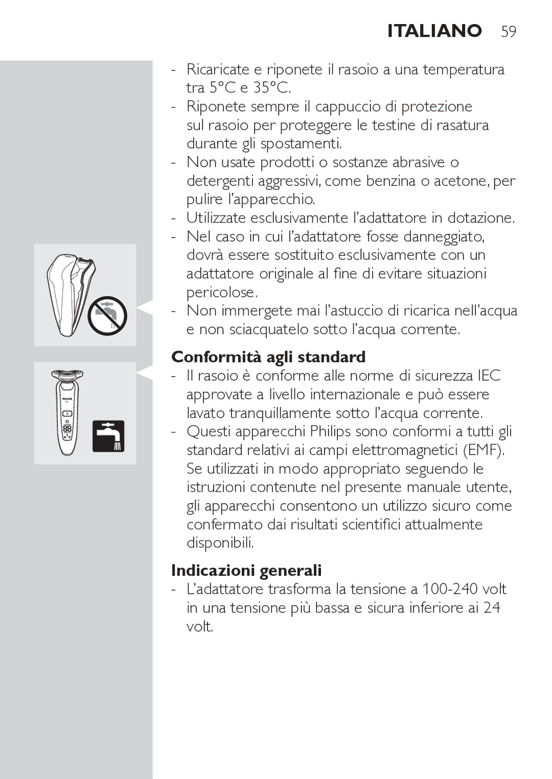 Philips RQ1062, RQ1052 manual Conformità agli standard, Indicazioni generali 