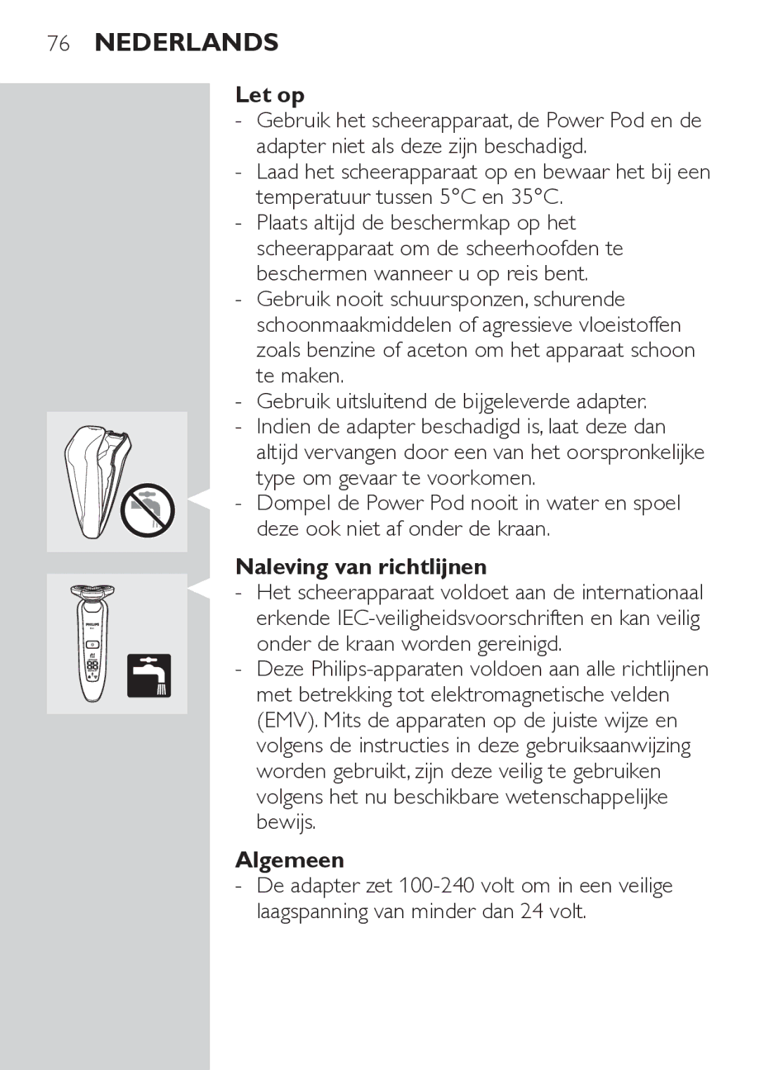 Philips RQ1052, RQ1062 manual Let op, Naleving van richtlijnen, Algemeen 