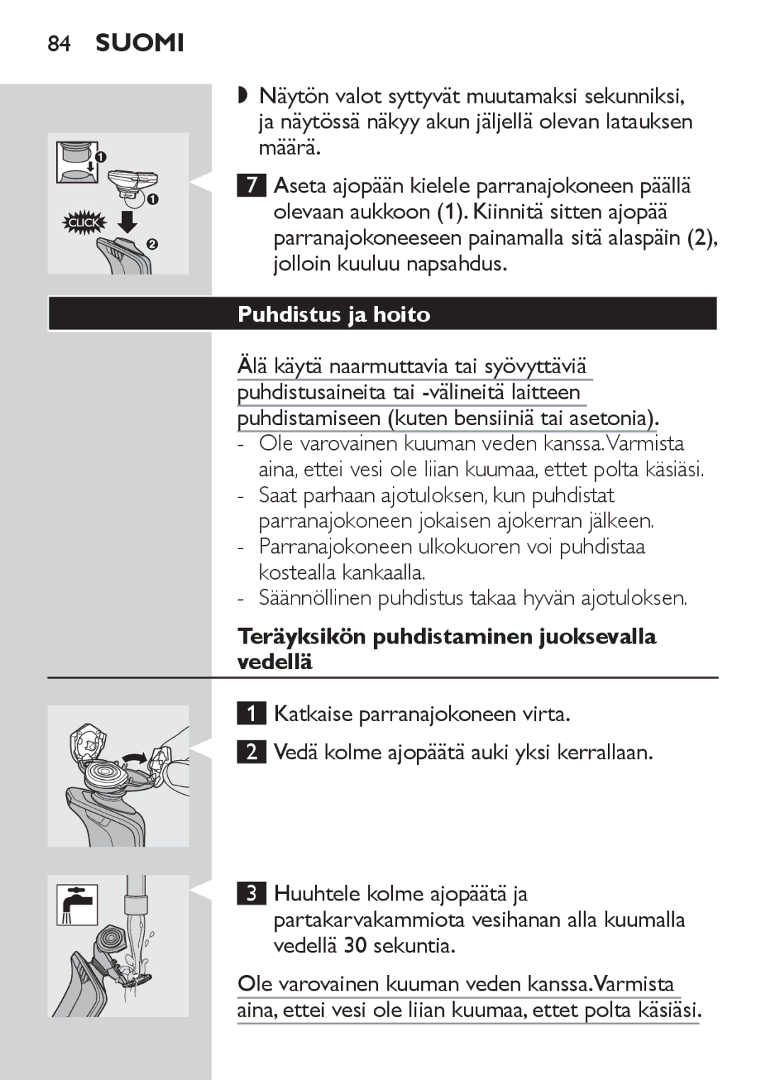 Philips RQ1060 manual Määrä, Puhdistus ja hoito, Teräyksikön puhdistaminen juoksevalla vedellä 