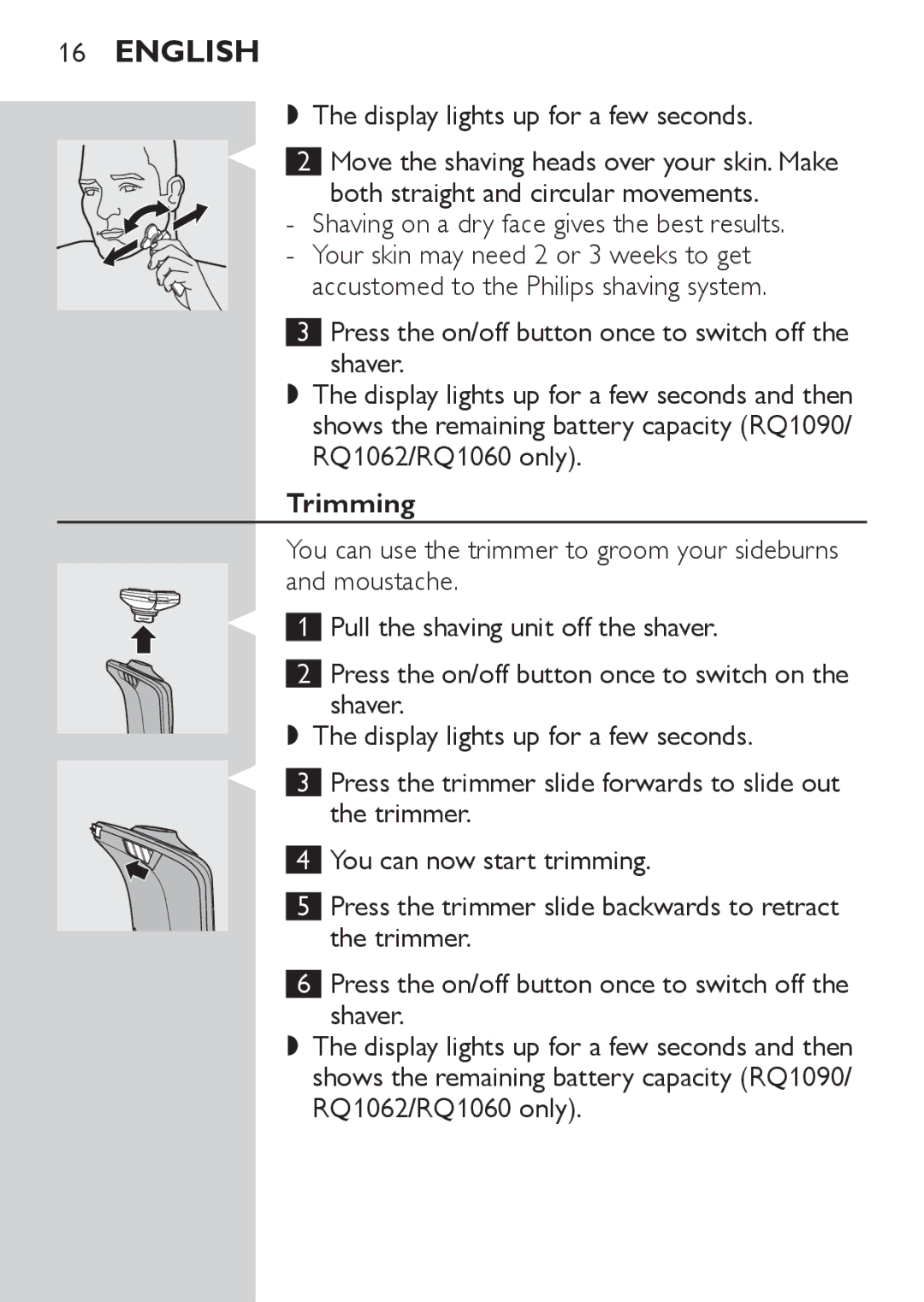 Philips RQ1087, RQ1077 manual Trimming 
