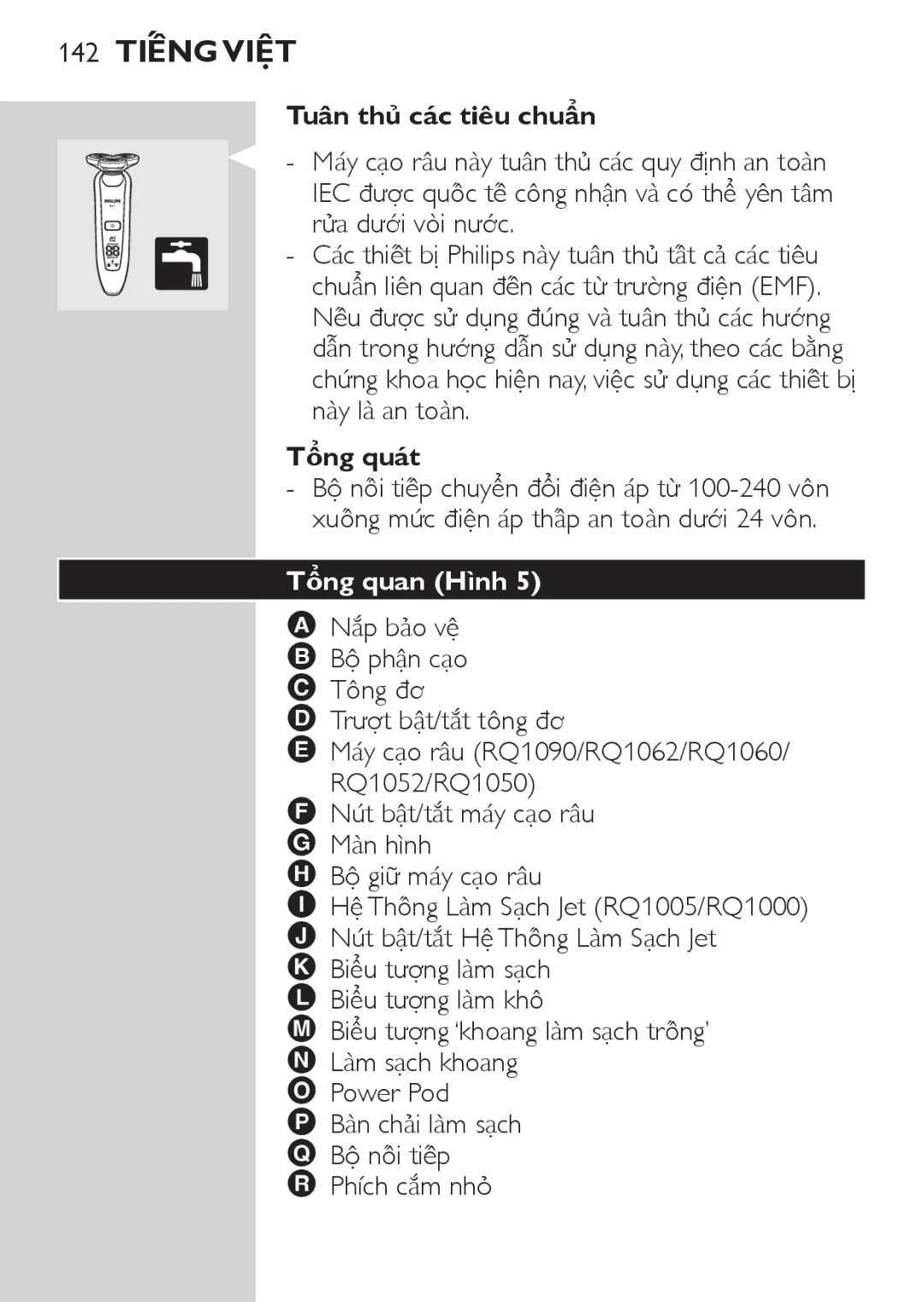 Philips RQ1087, RQ1077 manual 142 Tiếng Việt, Tuân thủ cá́c tiêu chuẩn, Tổng quá́t, Tổng quan Hình 