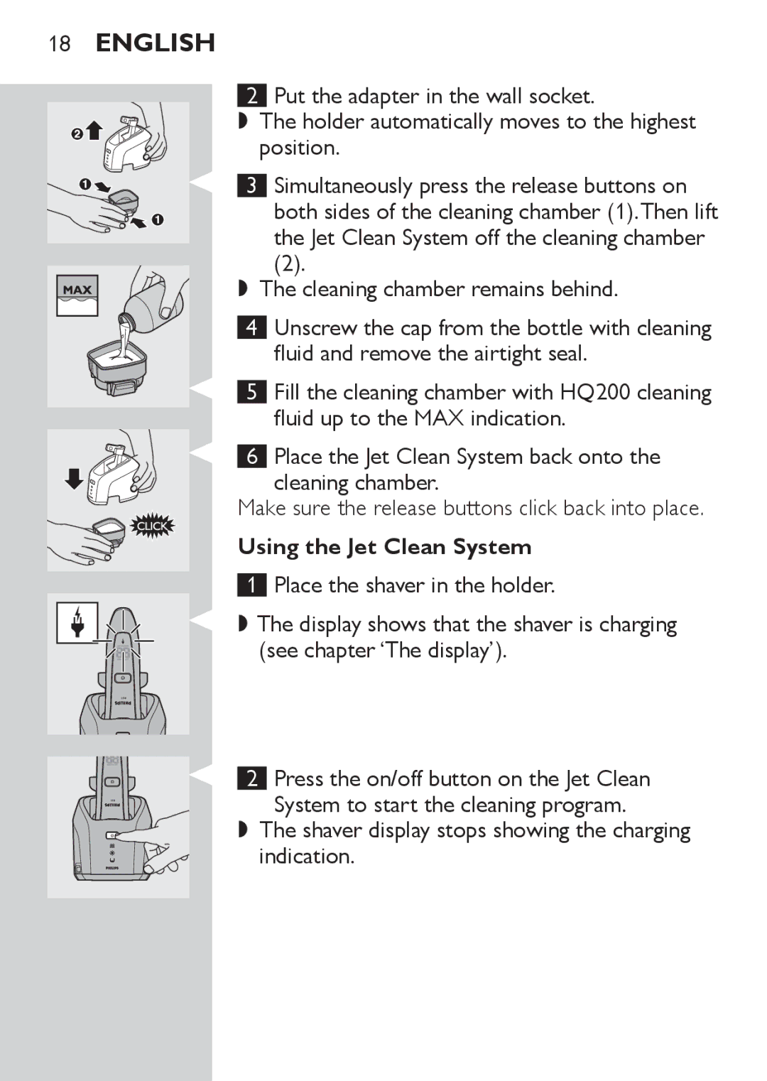 Philips RQ1087, RQ1077 manual Cleaning chamber remains behind, Using the Jet Clean System 