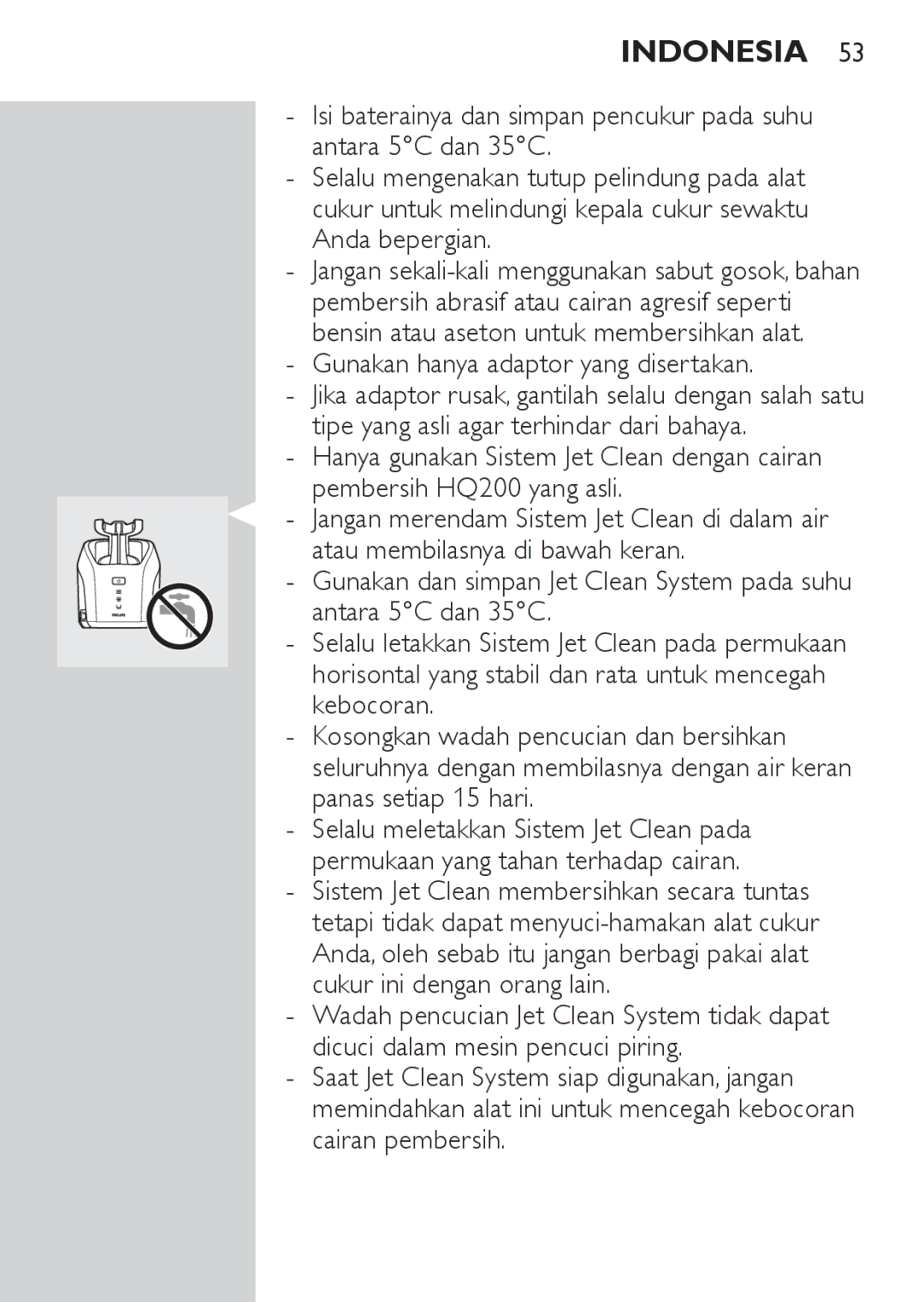 Philips RQ1077, RQ1087 manual Indonesia, Gunakan hanya adaptor yang disertakan 