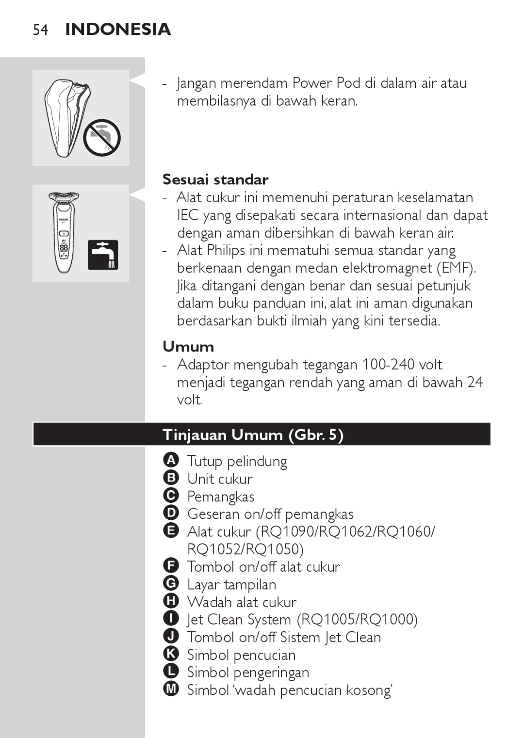 Philips RQ1087, RQ1077 manual Sesuai standar, Tinjauan Umum Gbr 