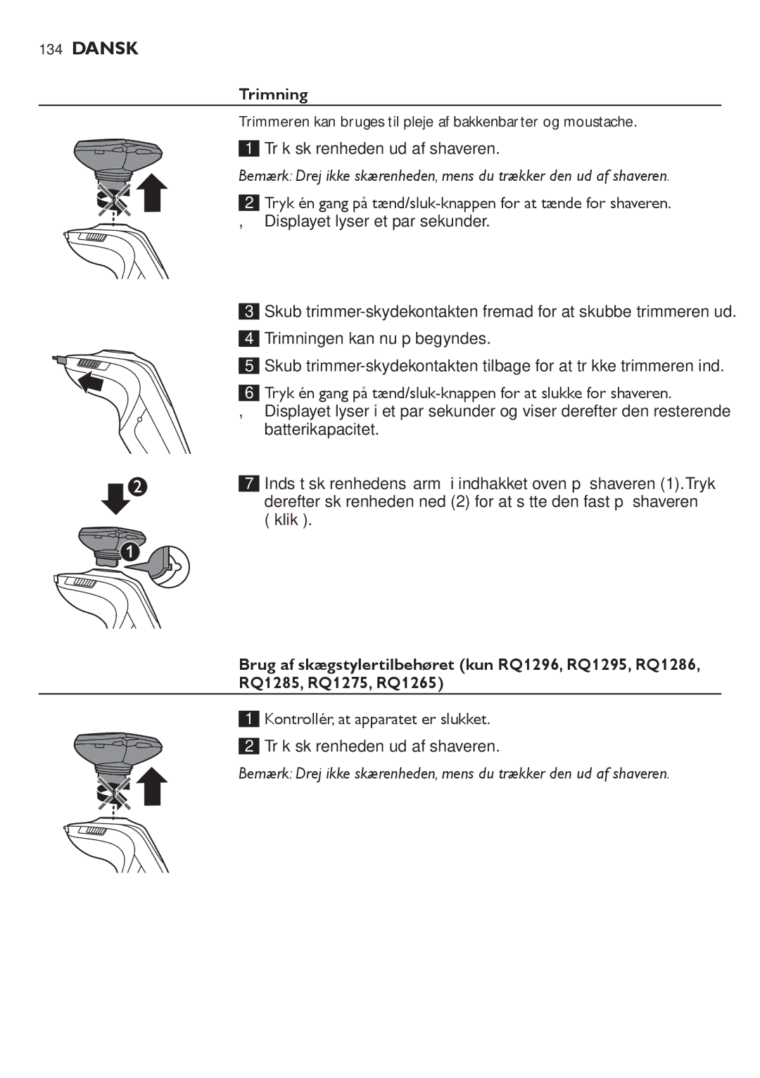 Philips RQ1200 user manual Trimning 