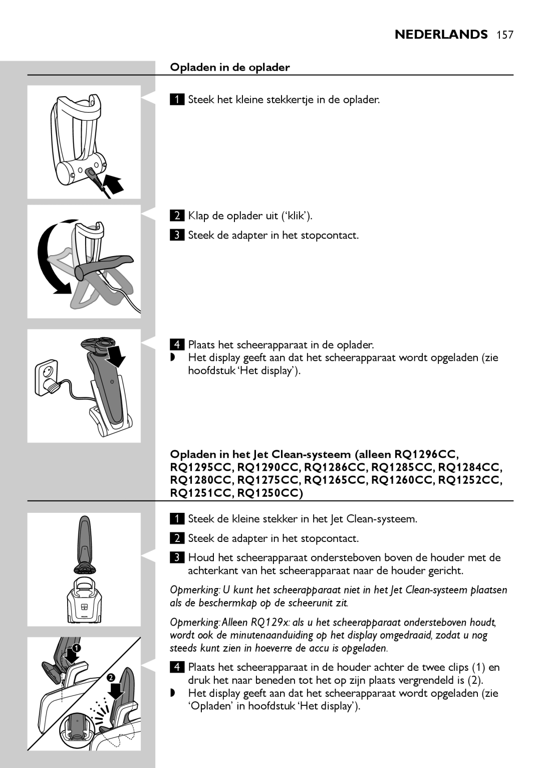 Philips RQ1200 user manual Opladen in de oplader 