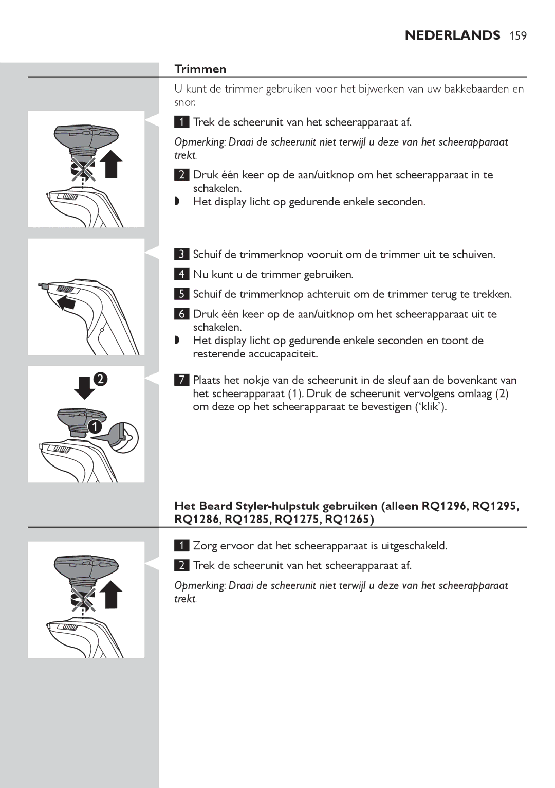 Philips RQ1200 user manual Trimmen 