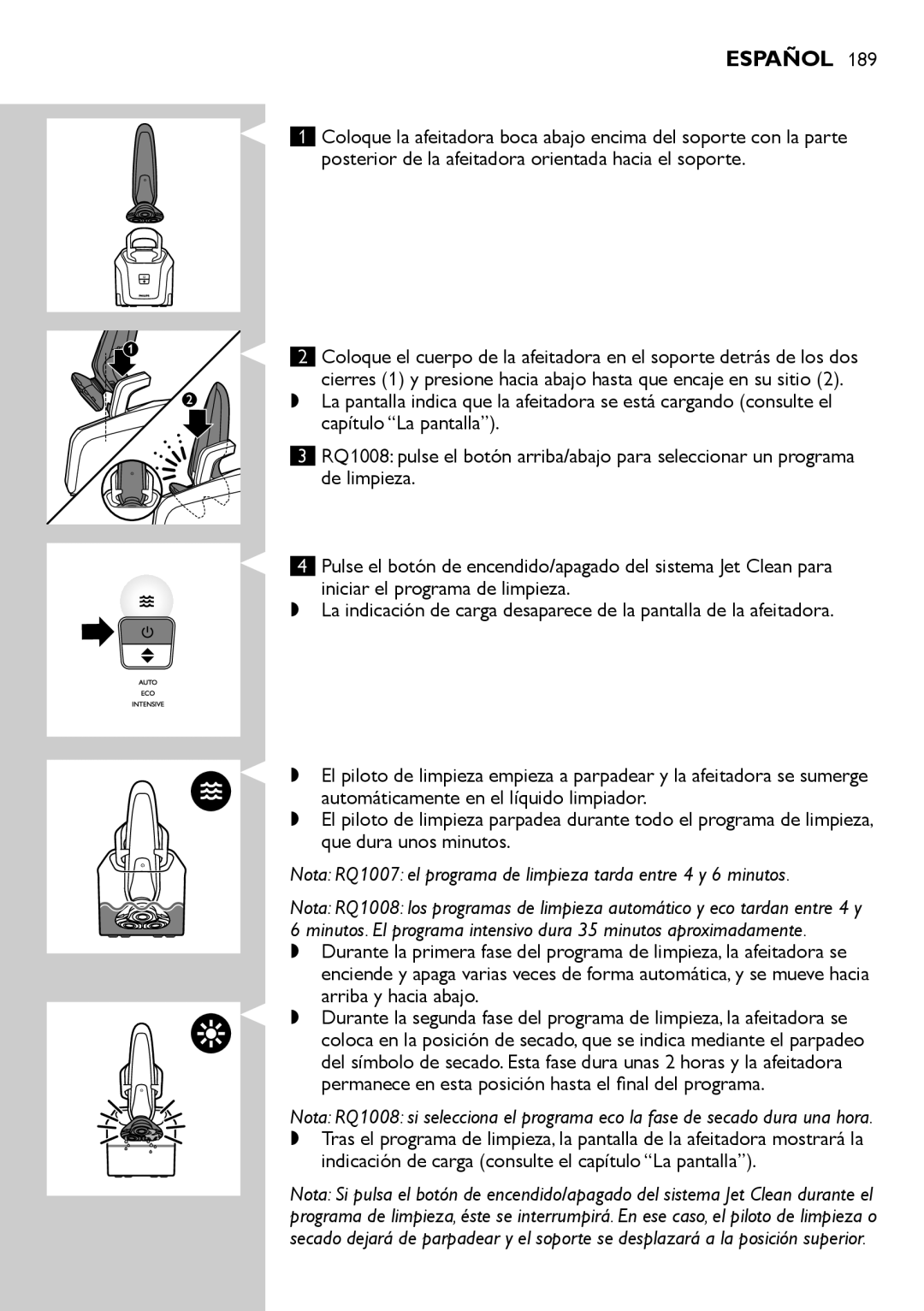 Philips RQ1200 user manual Indicación de carga consulte el capítulo La pantalla 