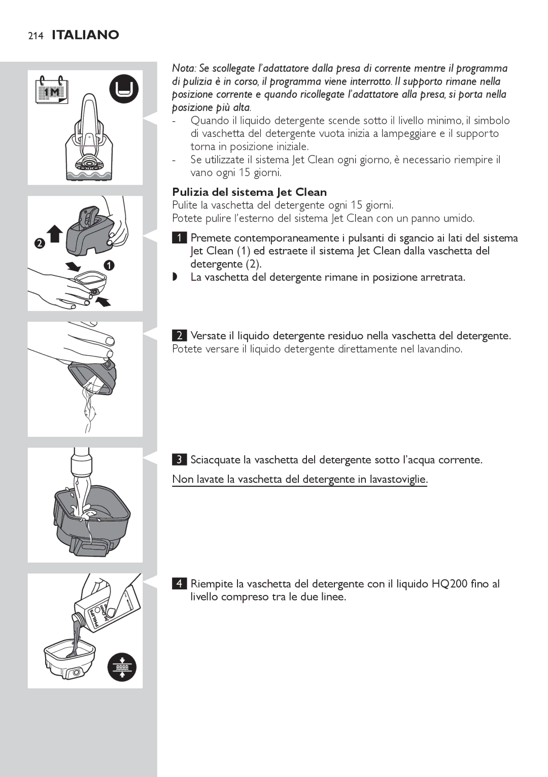 Philips RQ1200 user manual Pulizia del sistema Jet Clean 