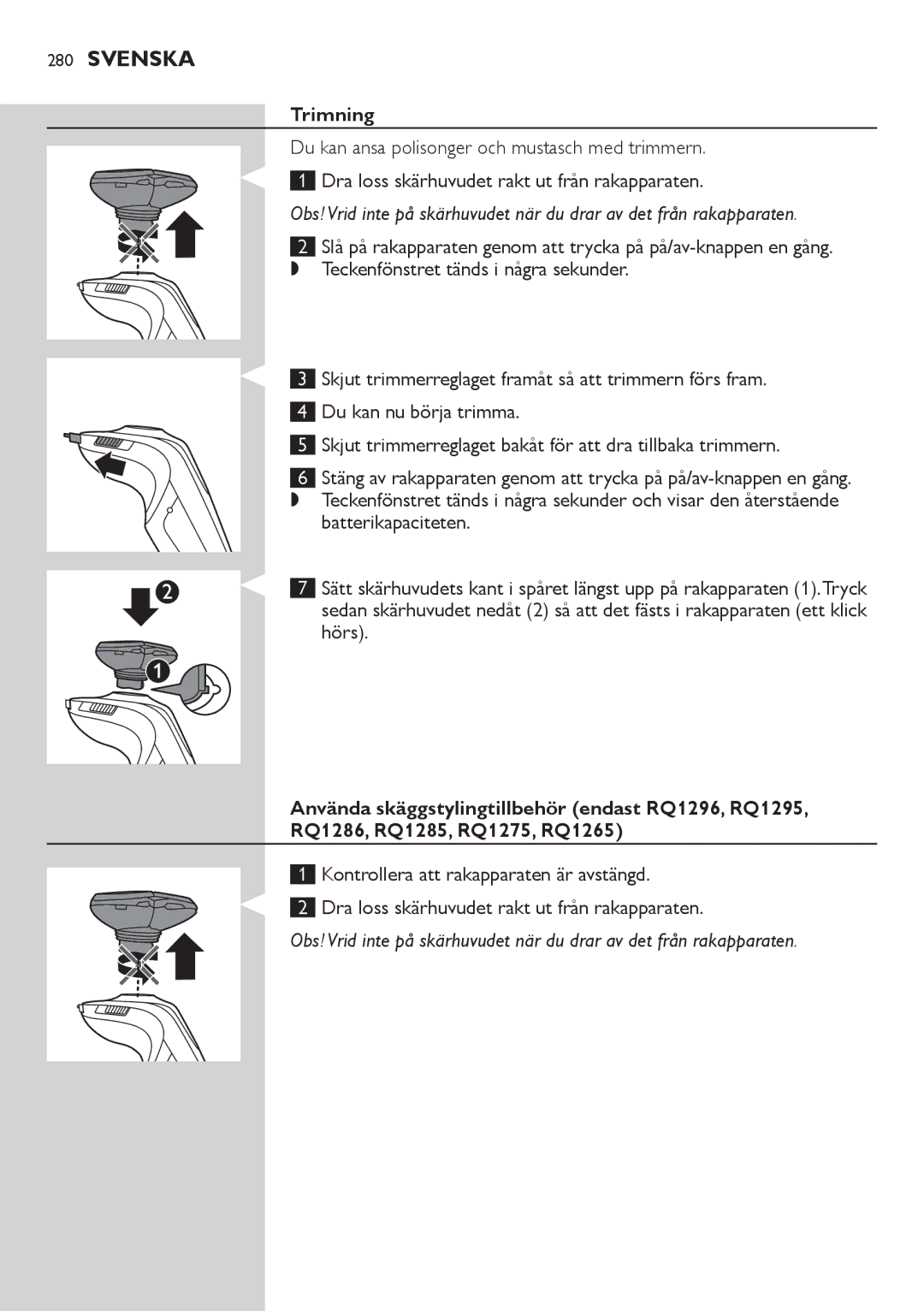 Philips RQ1200 user manual Trimning 