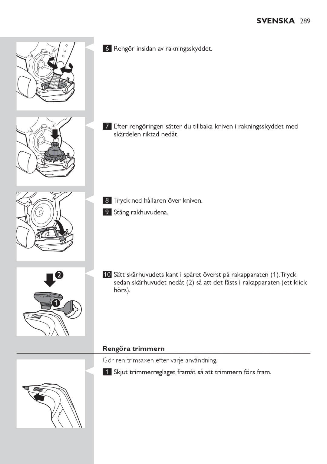 Philips RQ1200 user manual Rengöra trimmern 