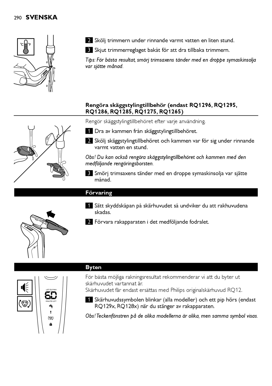 Philips RQ1200 user manual Förvaring, Byten 