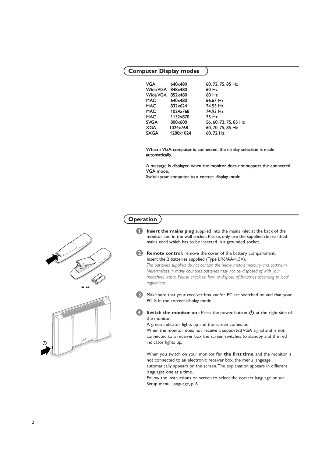 Philips RS232 manual Operation, UseComputerof the remoteDisplay modescontrol 