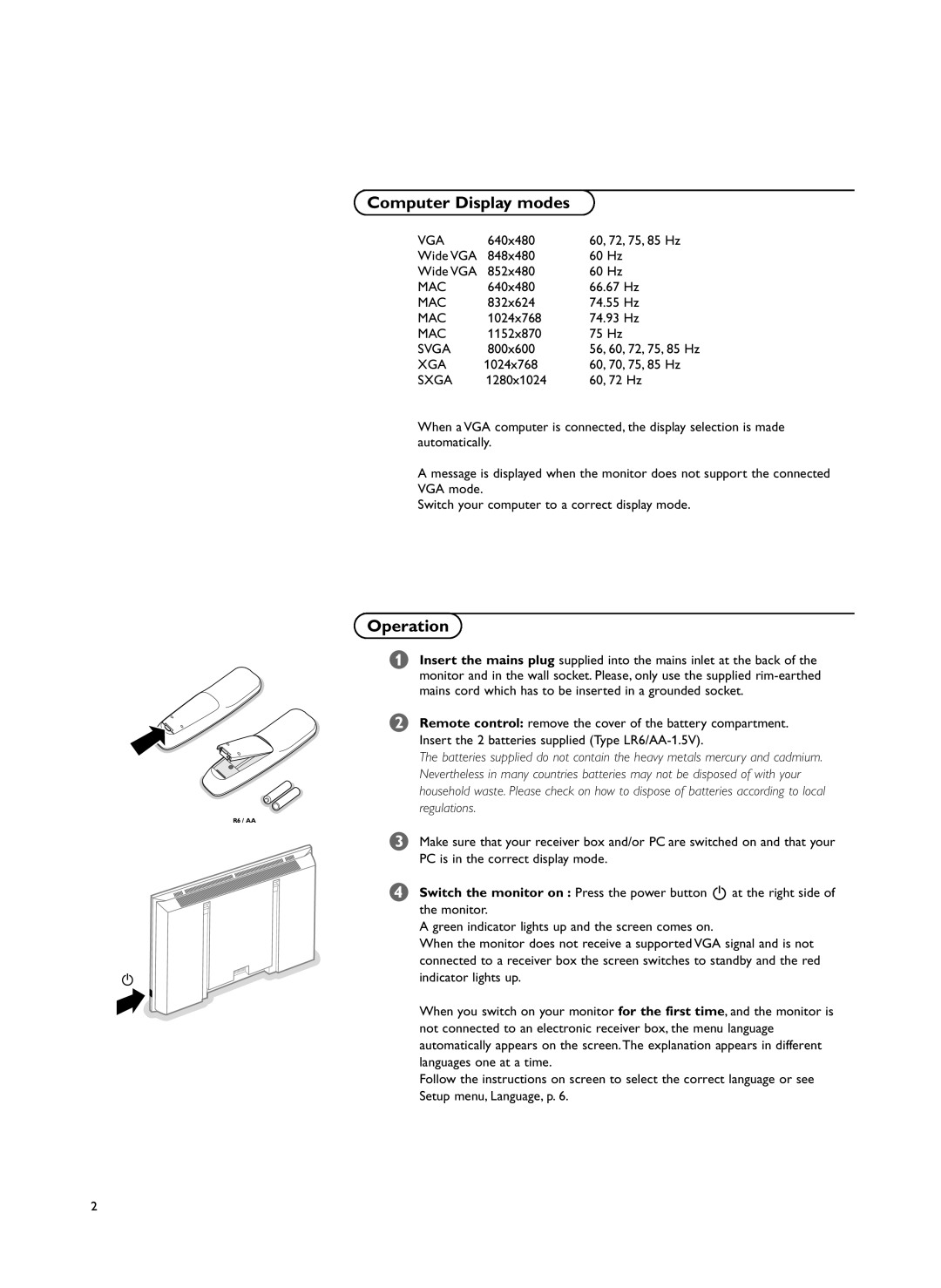 Philips RS232 manual UseComputerof the remoteDisplay modescontrol, Operation 