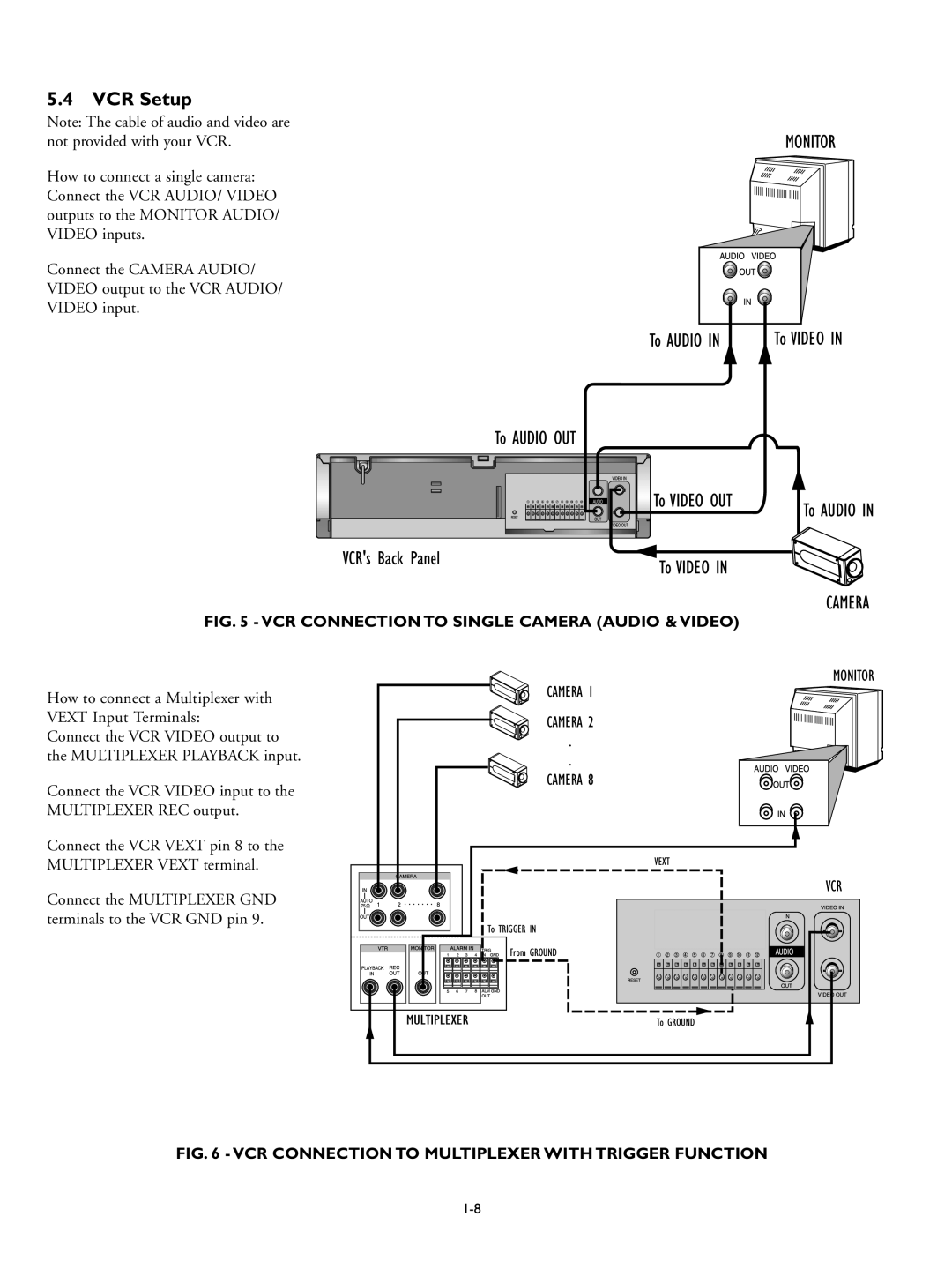 Philips RT960A, RT30A manual VCR Setup, VCR Connection to Single Camera Audio & Video 